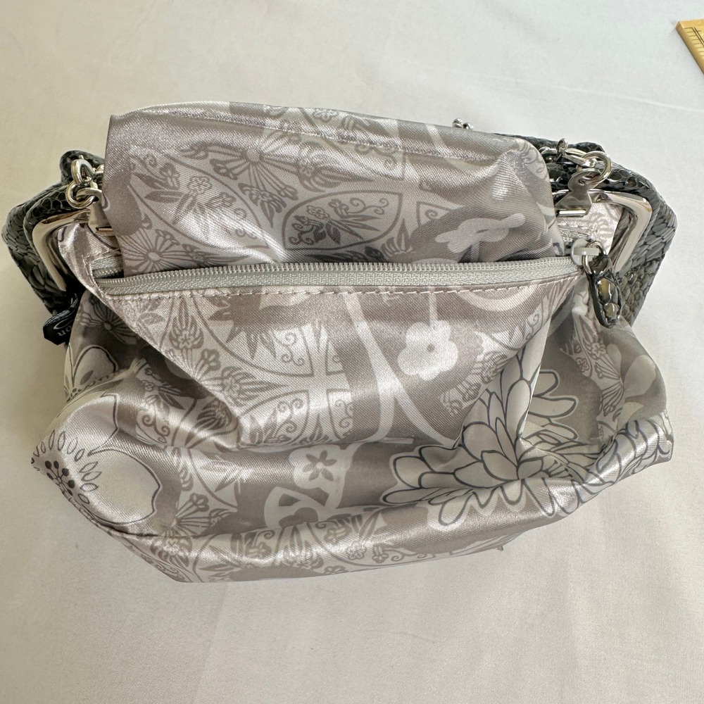 Brighton Clutch Purse Snakeskin Embossed Silver Chain Heart Clasp Evening Bag - Picture 6 of 10